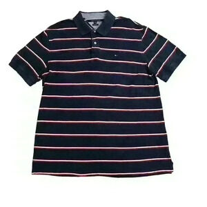 Tommy Hilfiger Mens XXL Custom Fit Polo Shirt Blue Red White Stripe Short Sleeve